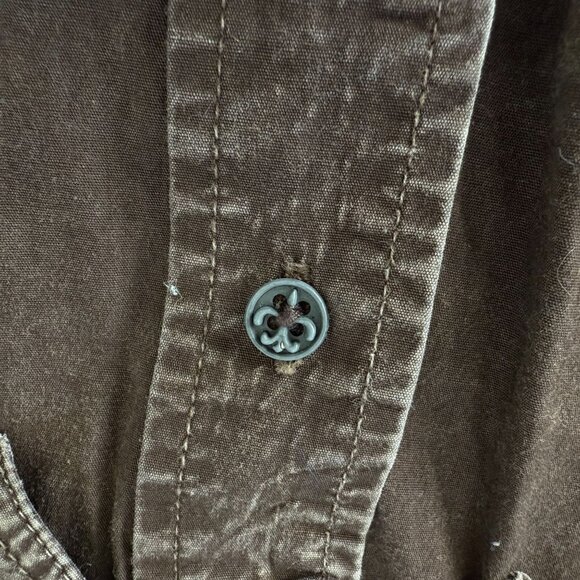 Affliction Mens Brown Long Sleeve Button-Up Shirt Cross Graphics Size Large - Picture 4 of 7